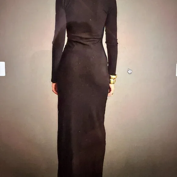 12th Tribe Gemma Black Long Sleeve Ribbed Maxi Dress ~ NWT - Picture 6 of 10